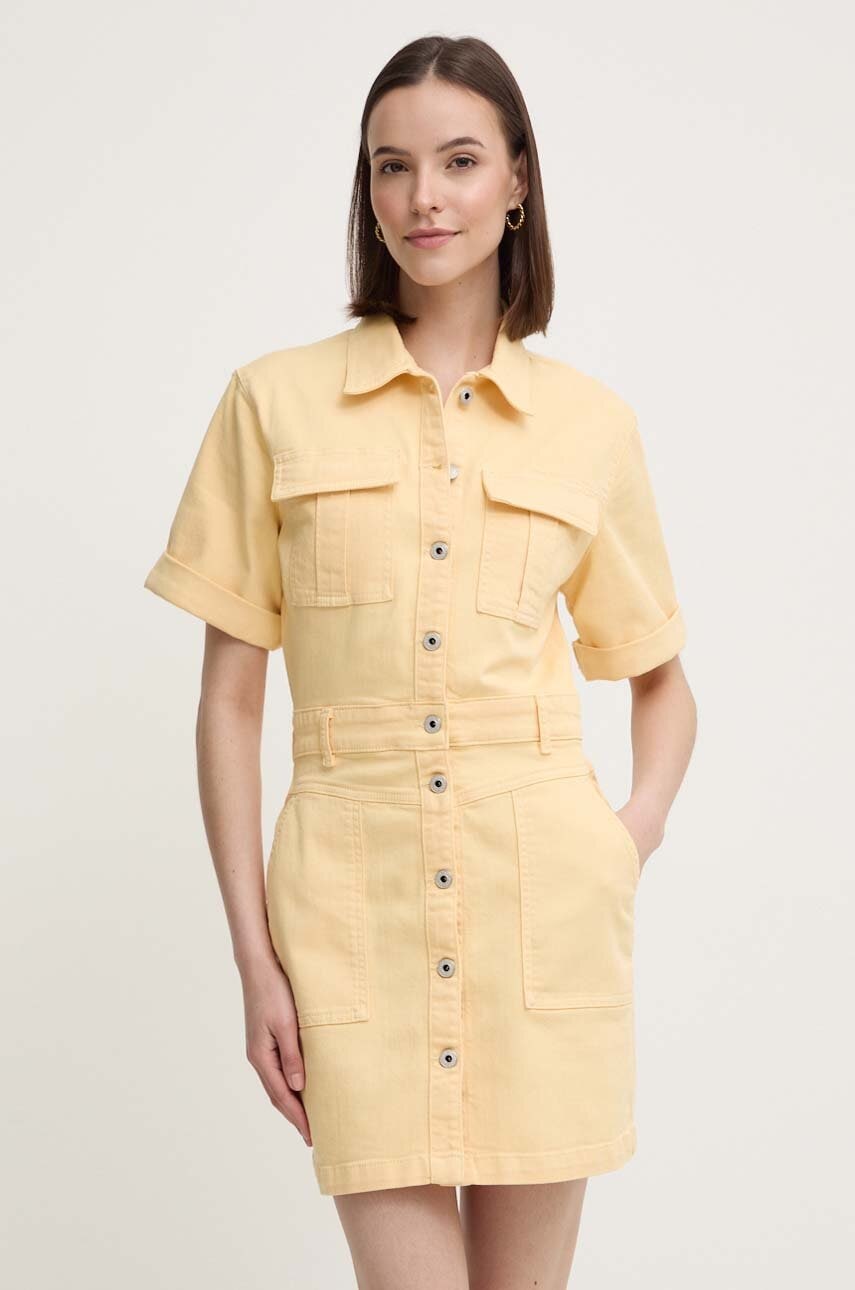 Pepe Jeans rochie din denim JILL culoarea galben