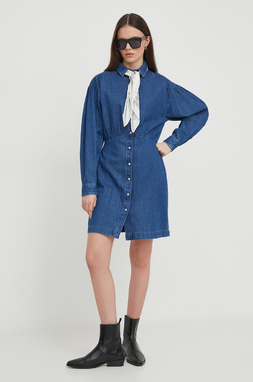 Pepe Jeans rochie din denim JULIE culoarea bleumarin