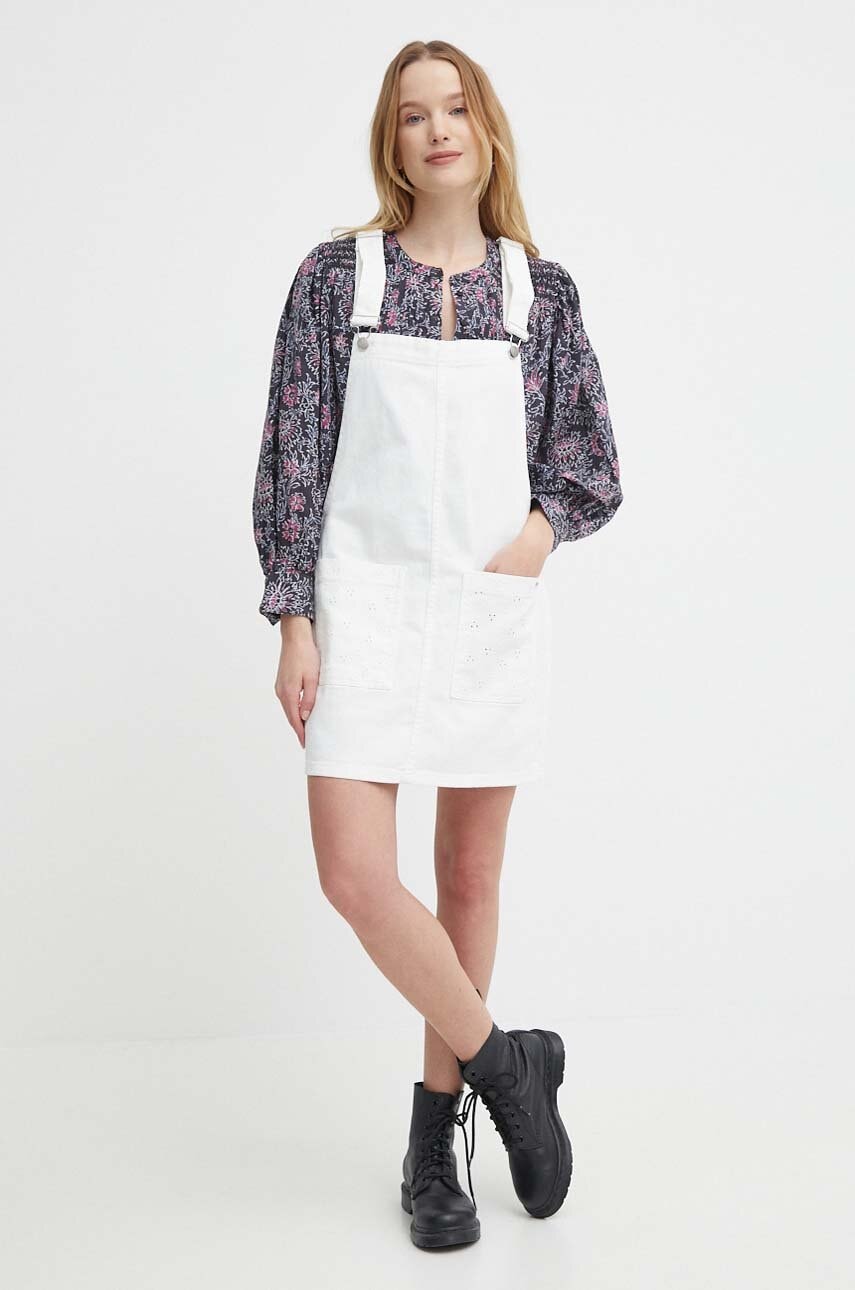 Pepe Jeans rochie din denim VESTA ANGLAISE culoarea alb