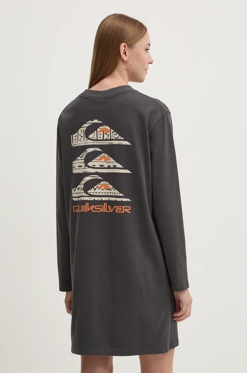 Quiksilver rochie din bumbac Ls Tee Dress culoarea gri