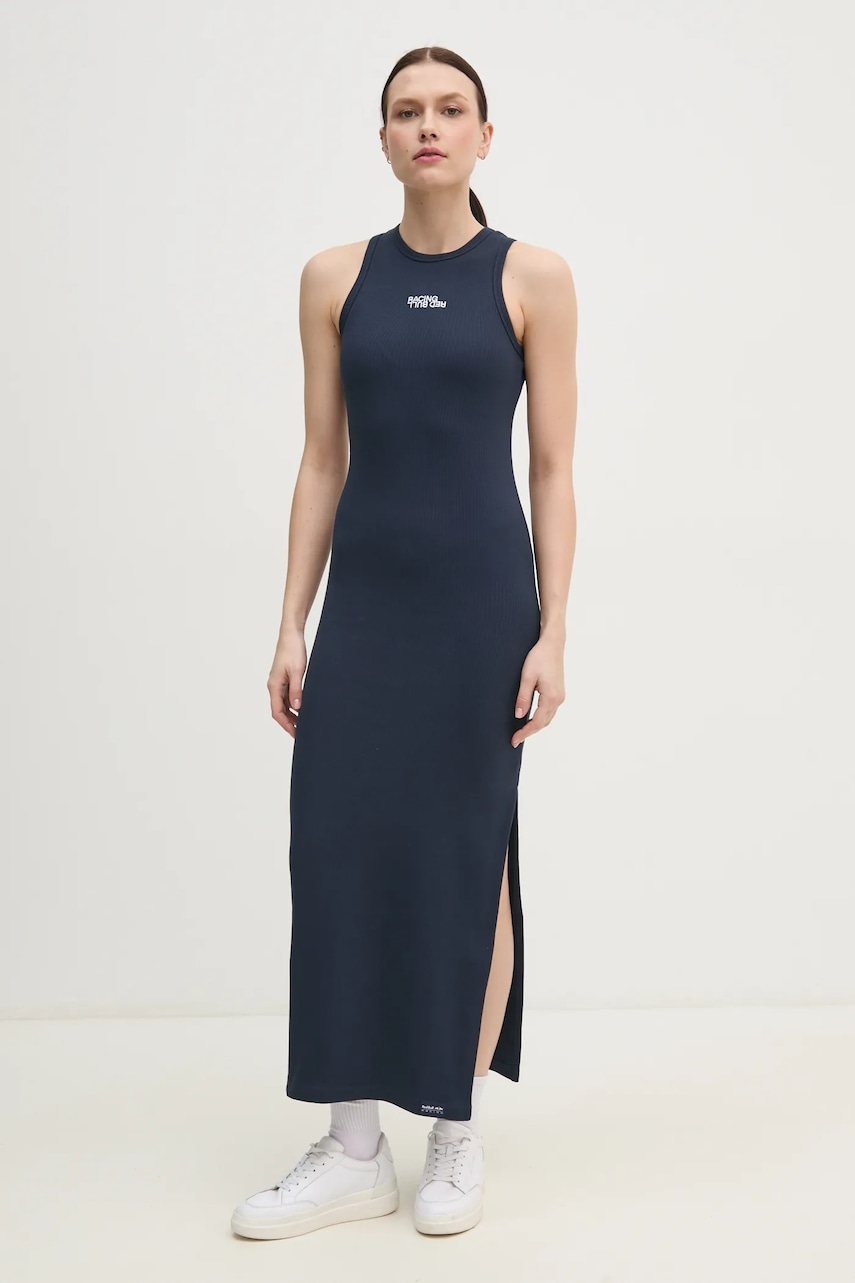 Red Bull Racing x Pepe Jeans rochie LOGO RIB MAXI DRESS culoarea bleumarin