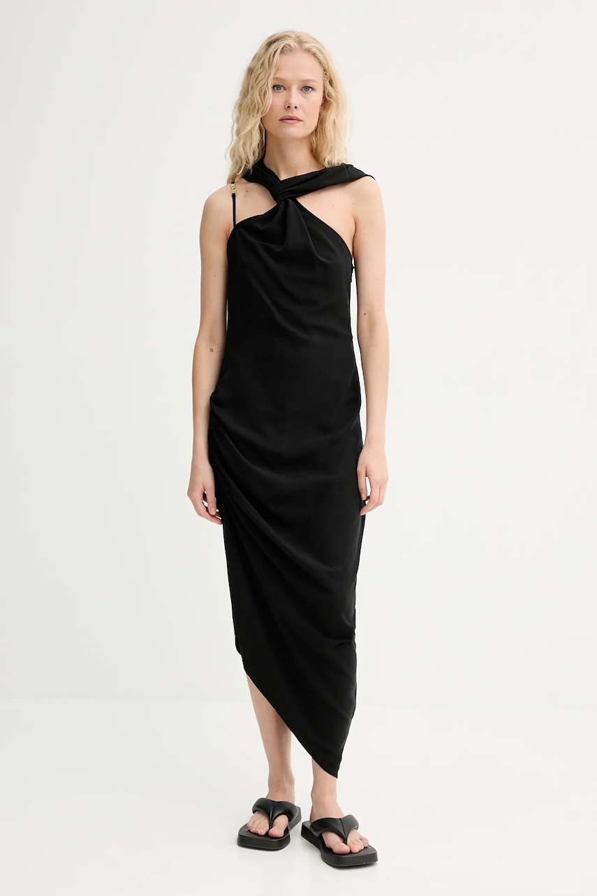 Renewed rochie din amestec de in creative upcycling culoarea negru