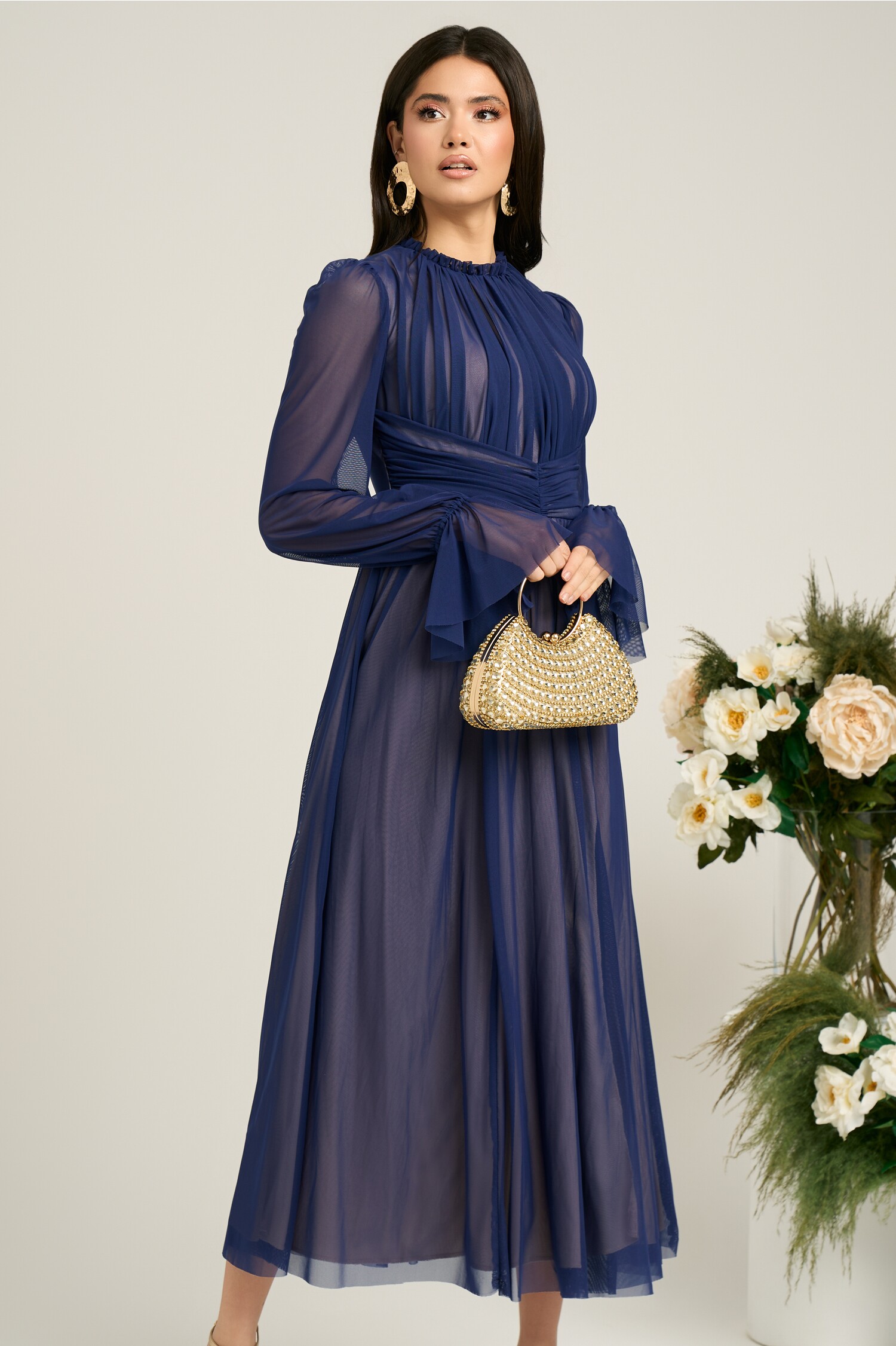 Rochie Dy Fashion bleumarin de ocazie din tull fin