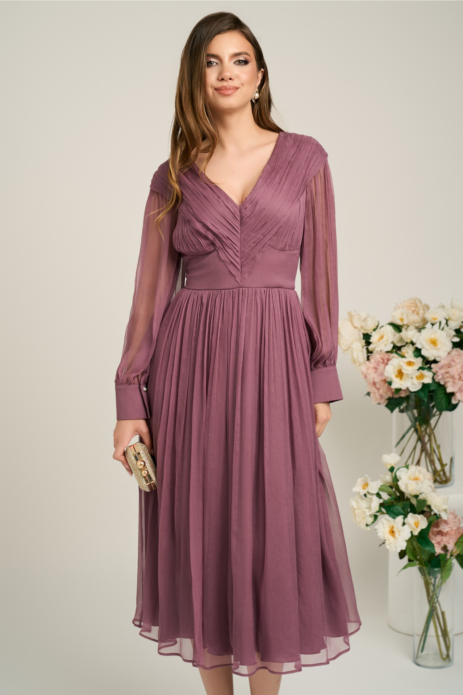 Rochie Leonard Collection eleganta din matase lila