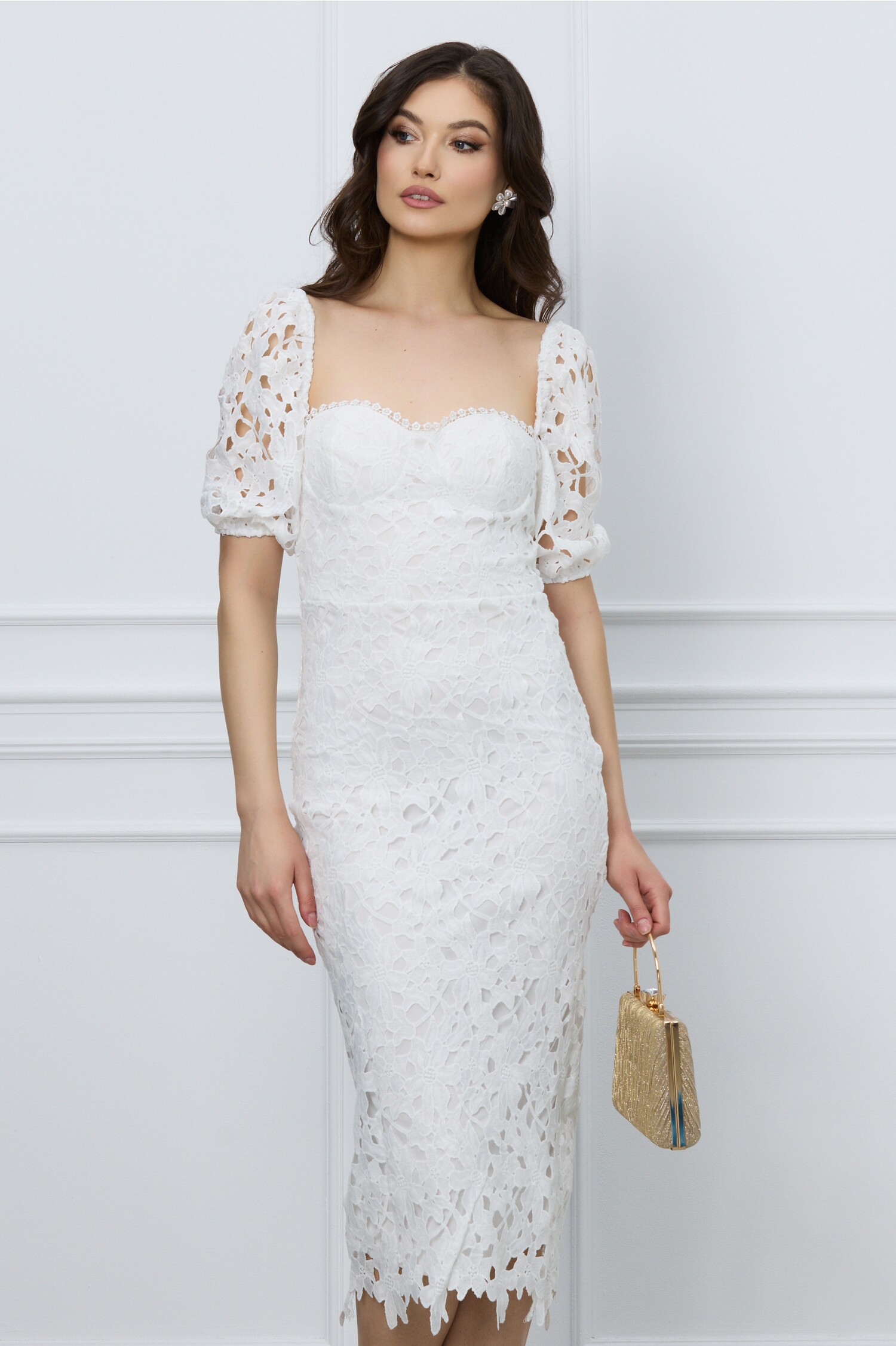 Rochie Vanesa alba din ghipura