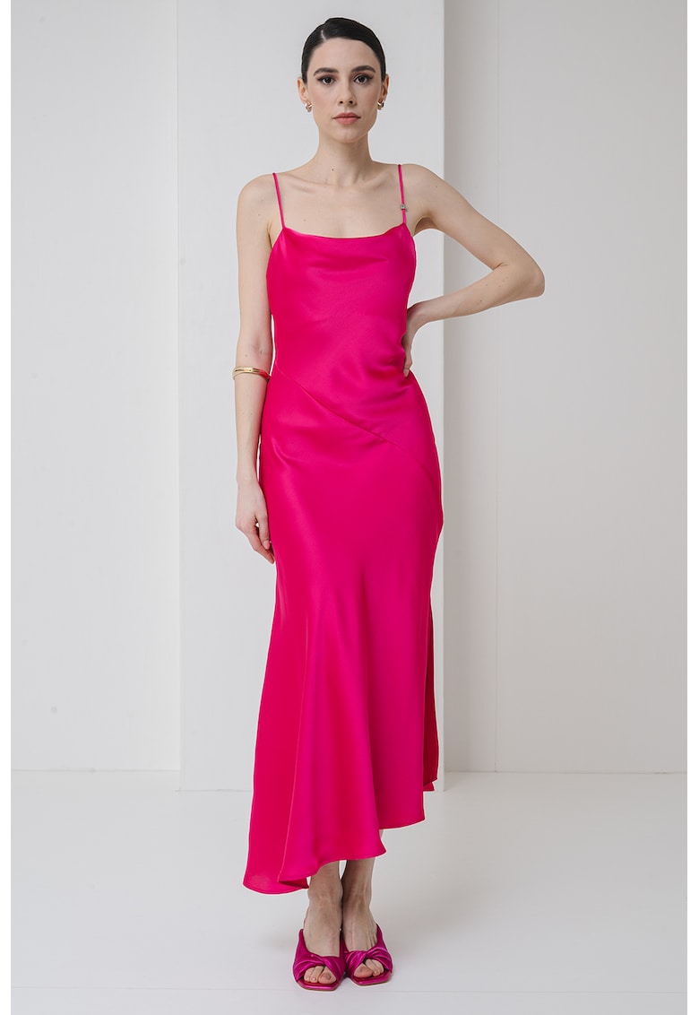 Rochie asimetrica de satin cu bretele subtiri
