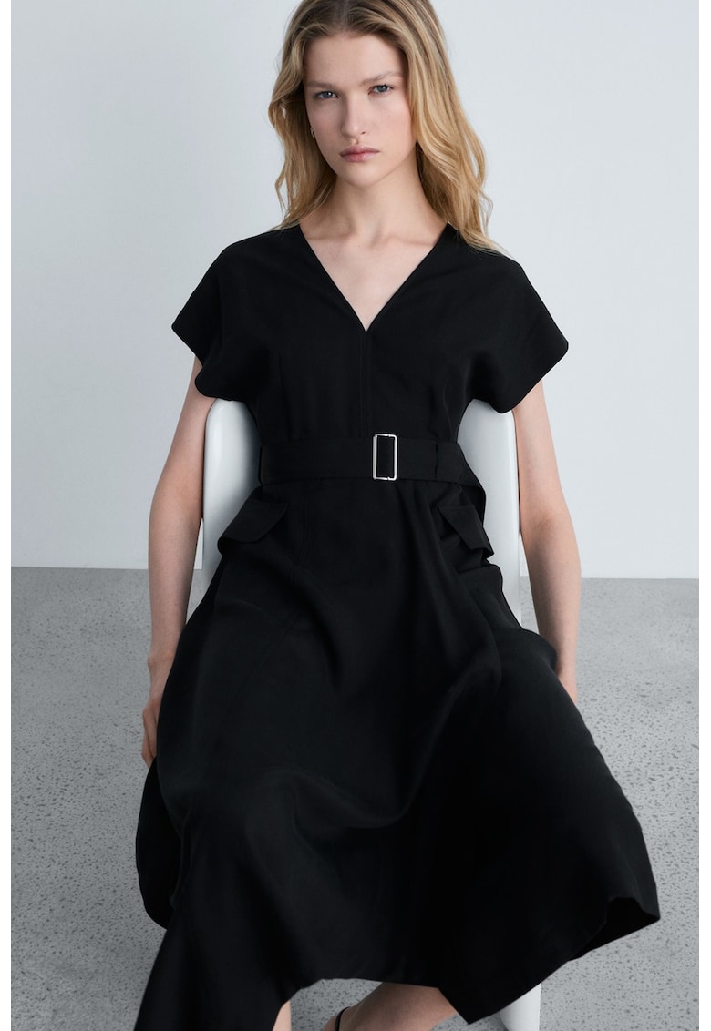 Rochie asimetrica din amestec de lyocell cu curea