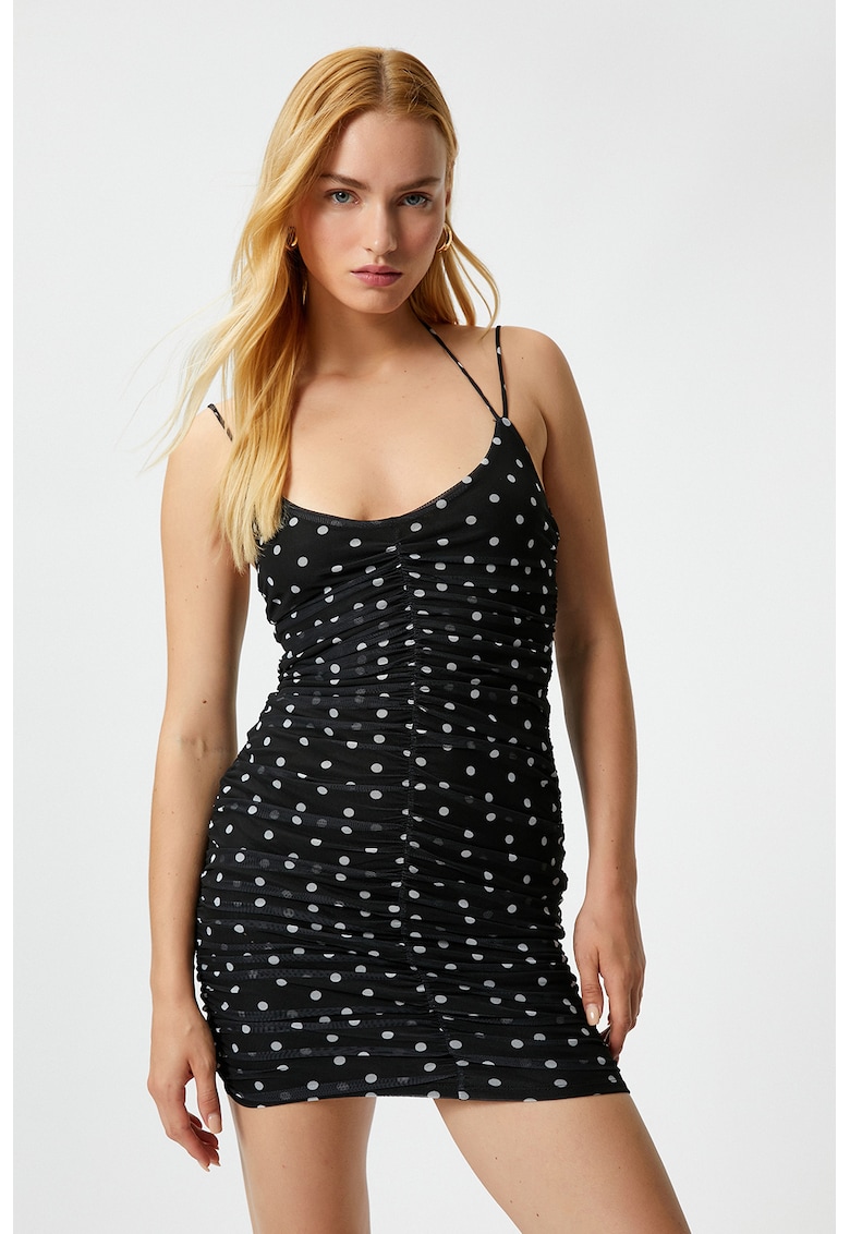 Rochie bodycon cu buline si fronseuri