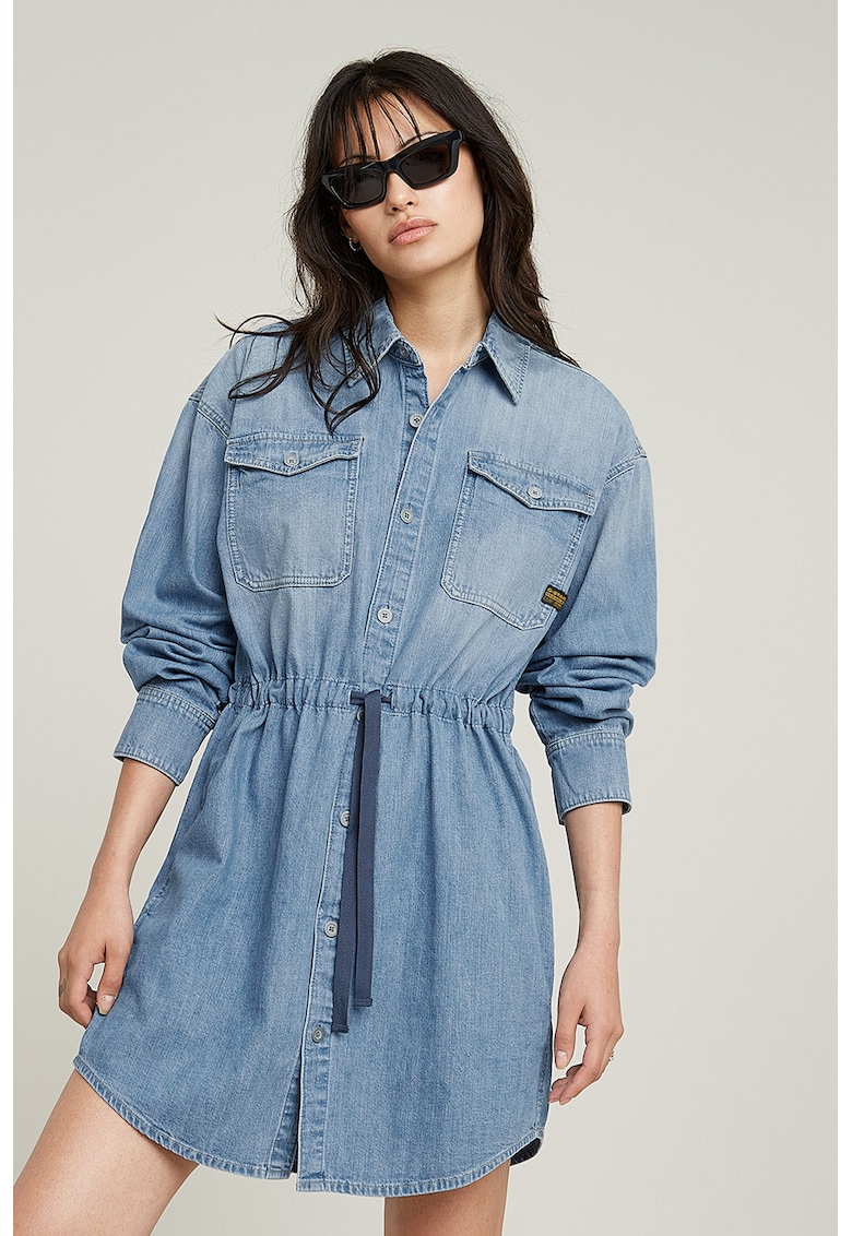 Rochie-camasa de denim cu snur