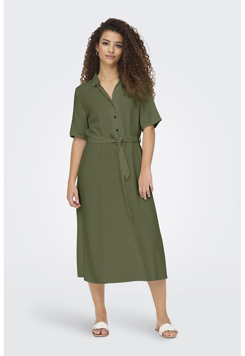 Rochie-camasa din amestec de in cu un cordon in talie