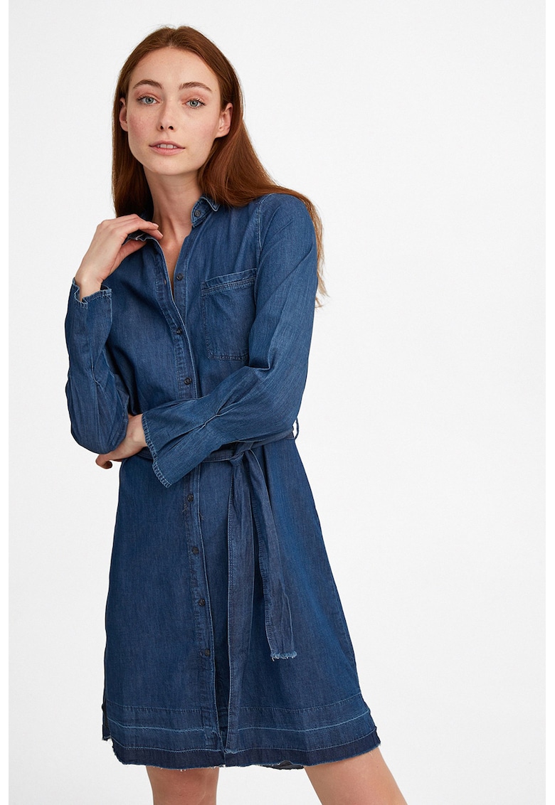 Rochie-camasa din denim cu cordon in talie