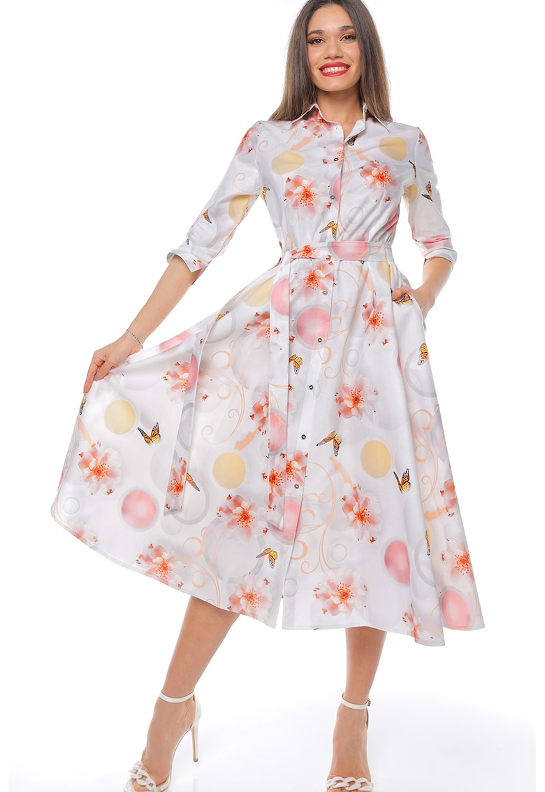 Rochie-camasa evazata cu cordon in talie