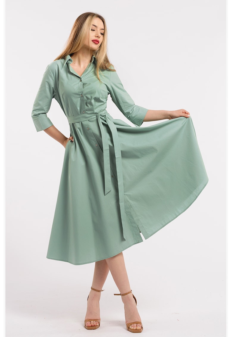 Rochie-camasa evazata cu cordon in talie