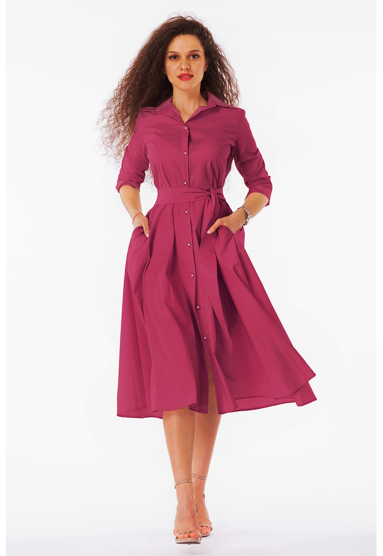 Rochie-camasa evazata cu cordon in talie