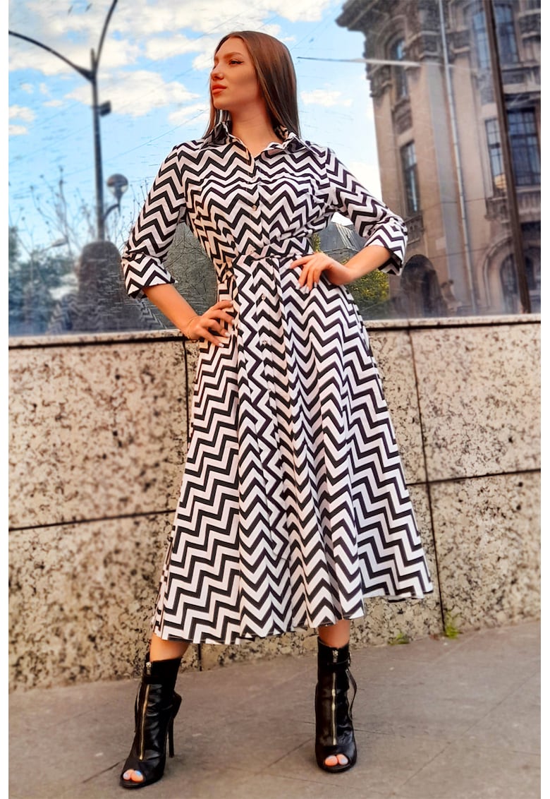 Rochie-camasa evazata cu cordon in talie