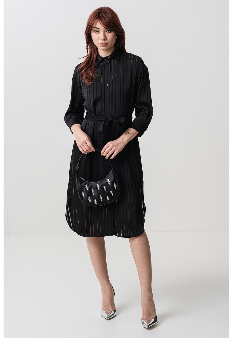 Rochie-camasa midi cu cordon in talie