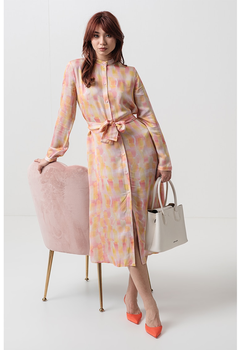 Rochie-camasa midi cu cordon in talie