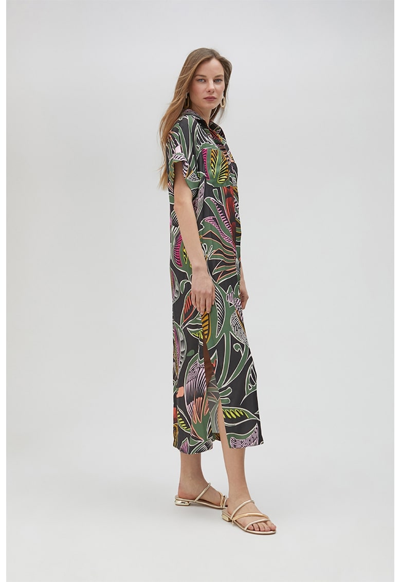 Rochie-camasa midi cu model tropical