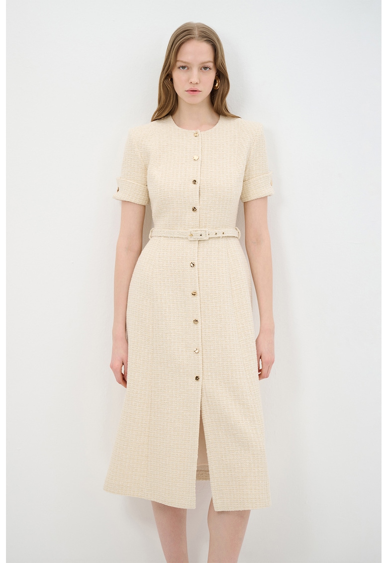 Rochie-camasa midi cu o curea in talie