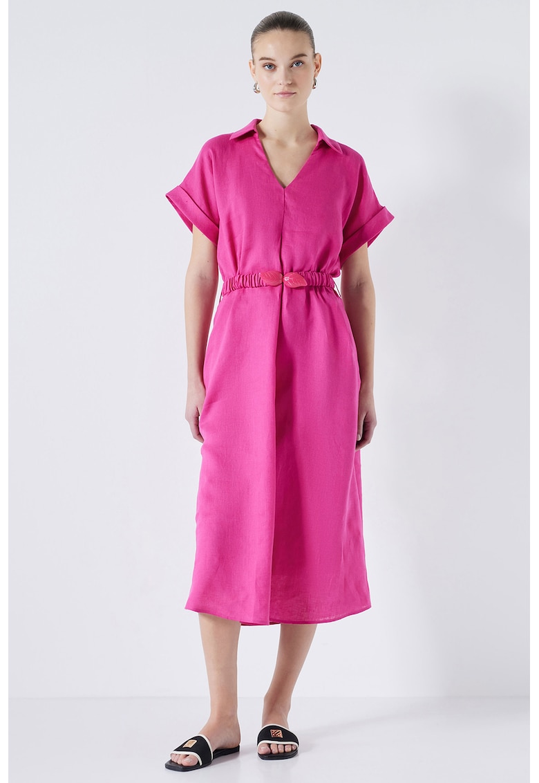 Rochie-camasa midi din in cu decolteu in V