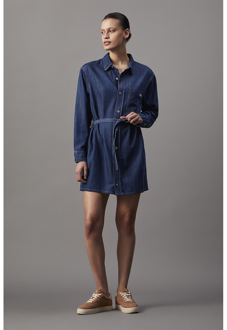 Rochie-camasa mini din amestec de lyocell cu maneci lungi