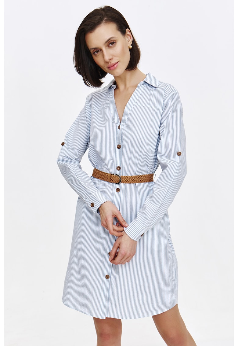 Rochie-camasa mini in dungi cu snur in talie
