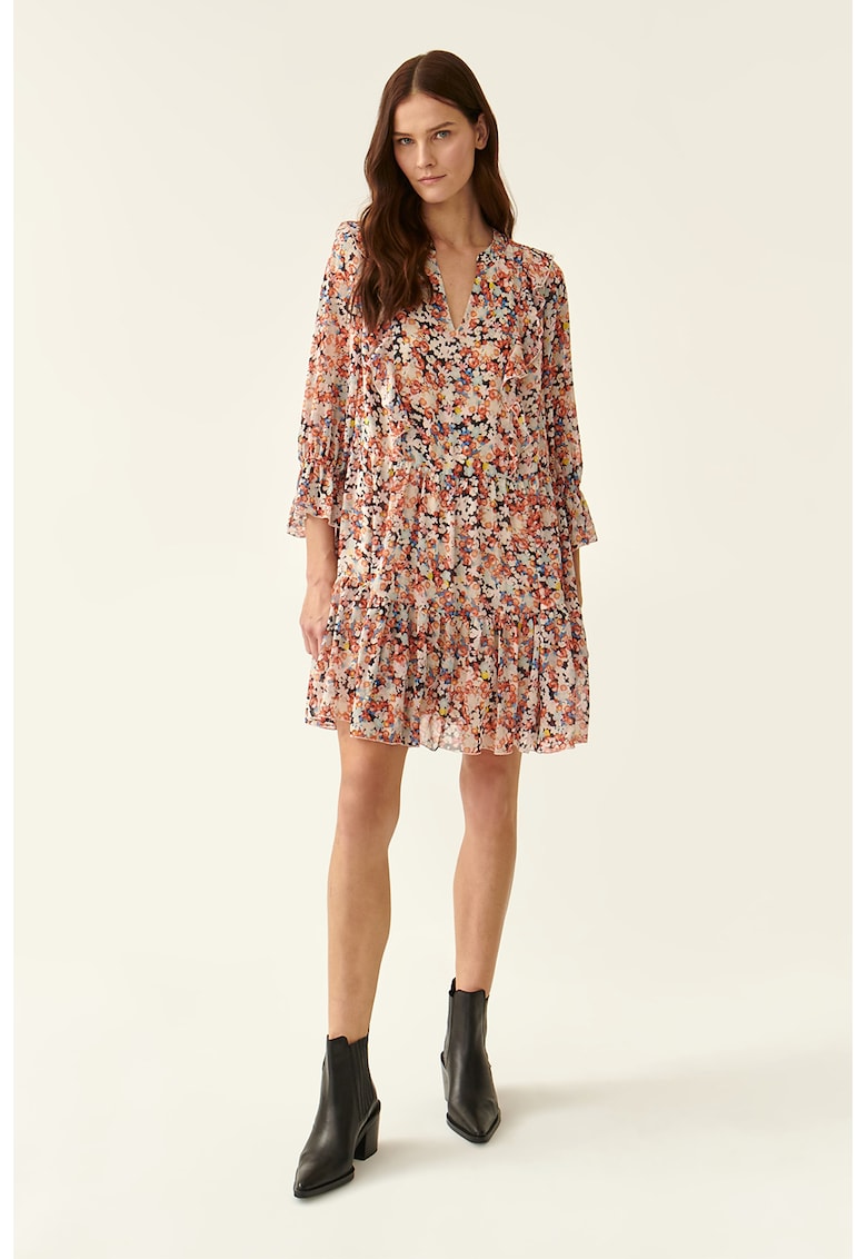 Rochie cu decolteu in V - croiala in A si model floral