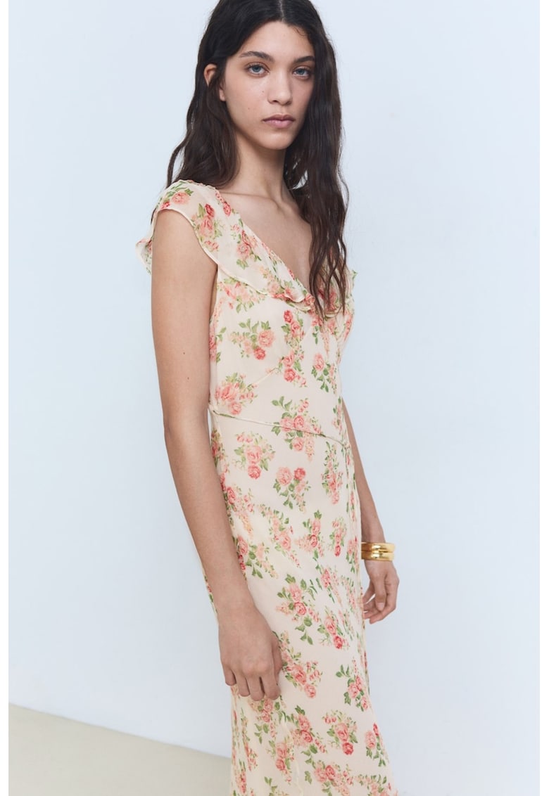 Rochie cu decolteu in V si model floral