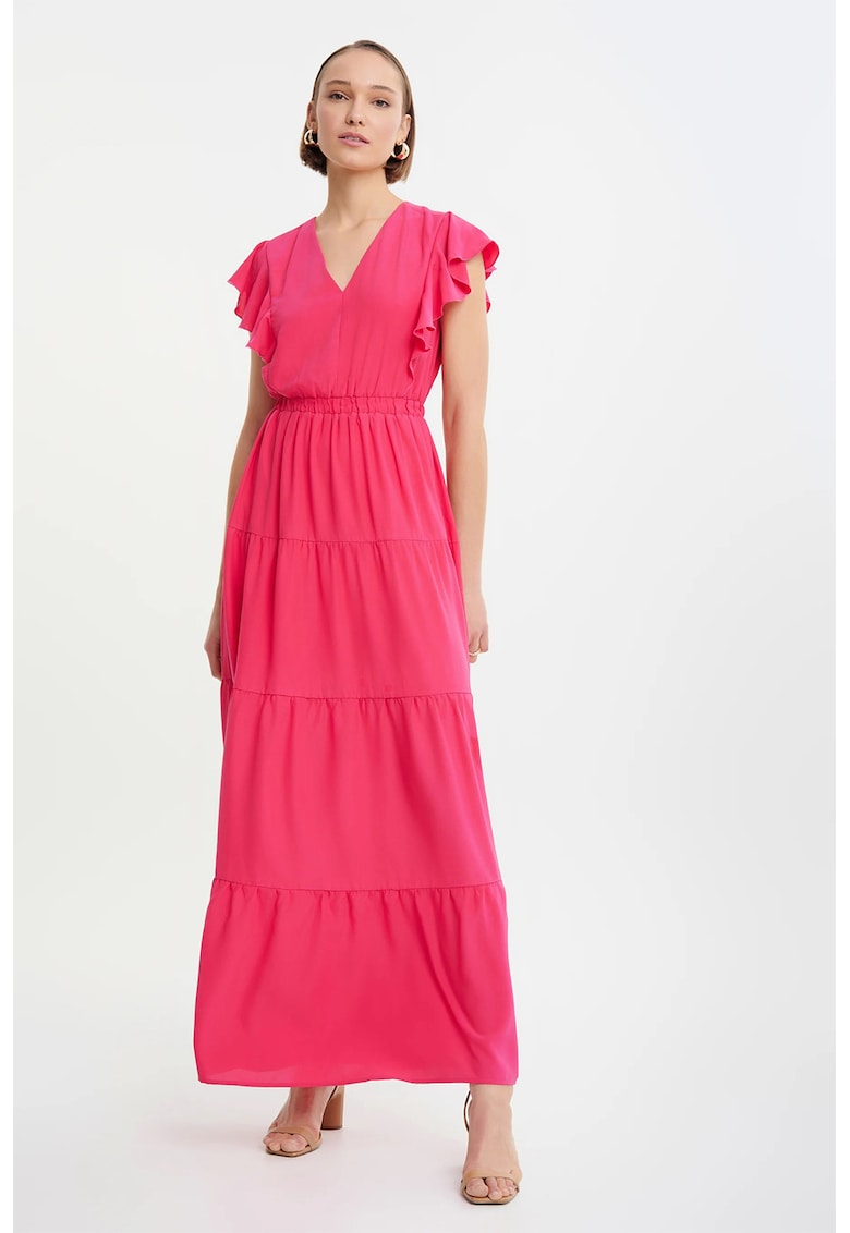 Rochie cu decolteu in V si model stratificat