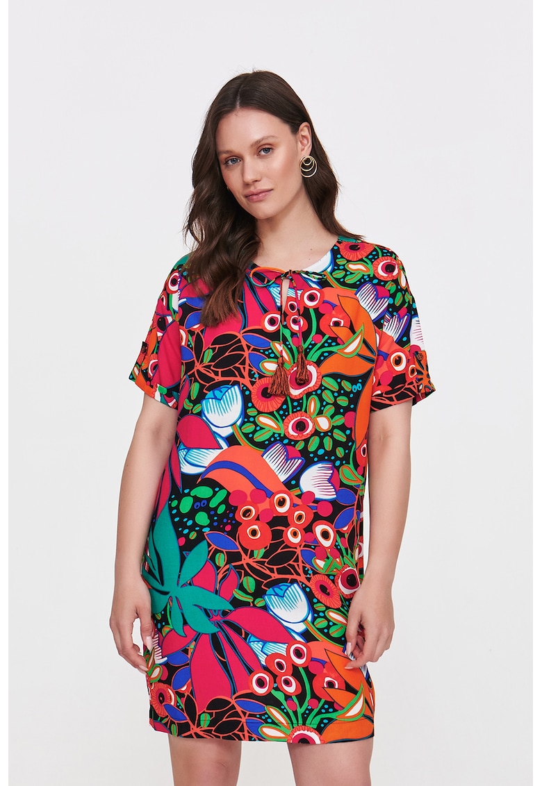Rochie cu decolteu la baza gatului si imprimeu floral