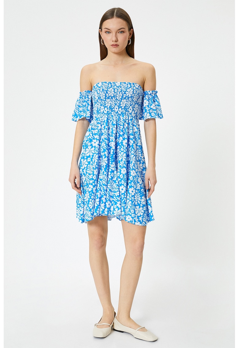 Rochie cu decolteu pe umeri si model floral