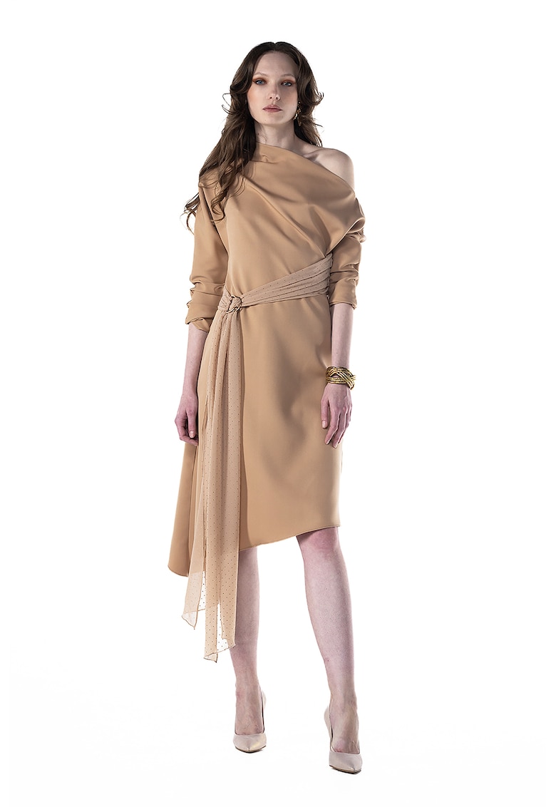 Rochie cu decolteu pe un umar si cordon din sifon