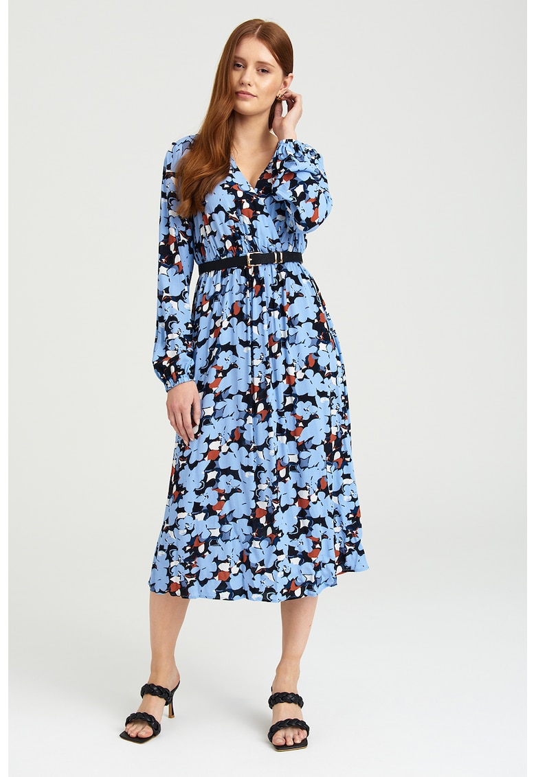 Rochie cu imprimeu floral si decolteu cache-coeur