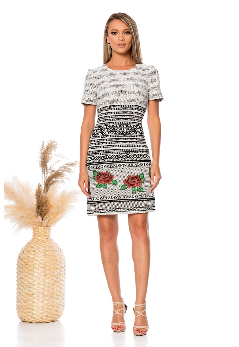 Rochie cu maneci scurte si model floral si geometric