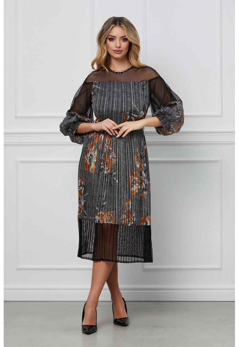 Rochie cu pliuri si garnituri semi-transparente