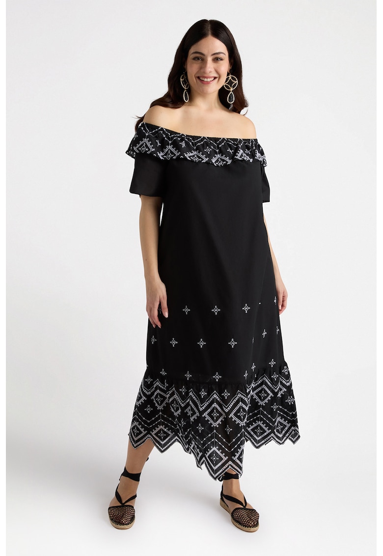 Rochie de bumbac cu decolteu pe umeri