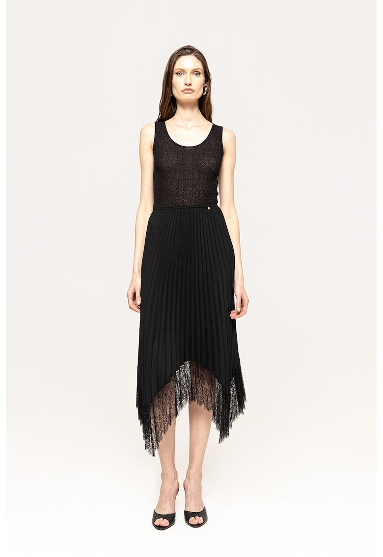 Rochie de bumbac organic cu pliuri si garnituri de dantela