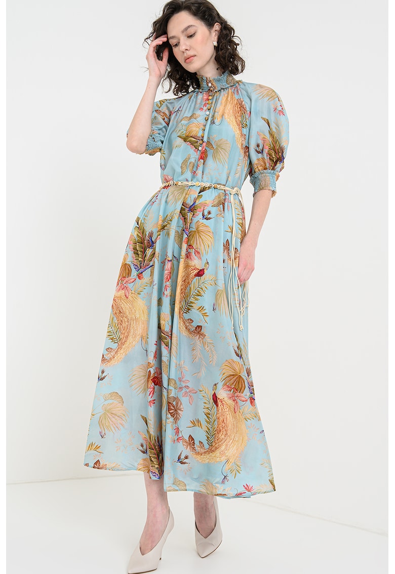 Rochie de matase cu imprimeu si croiala A