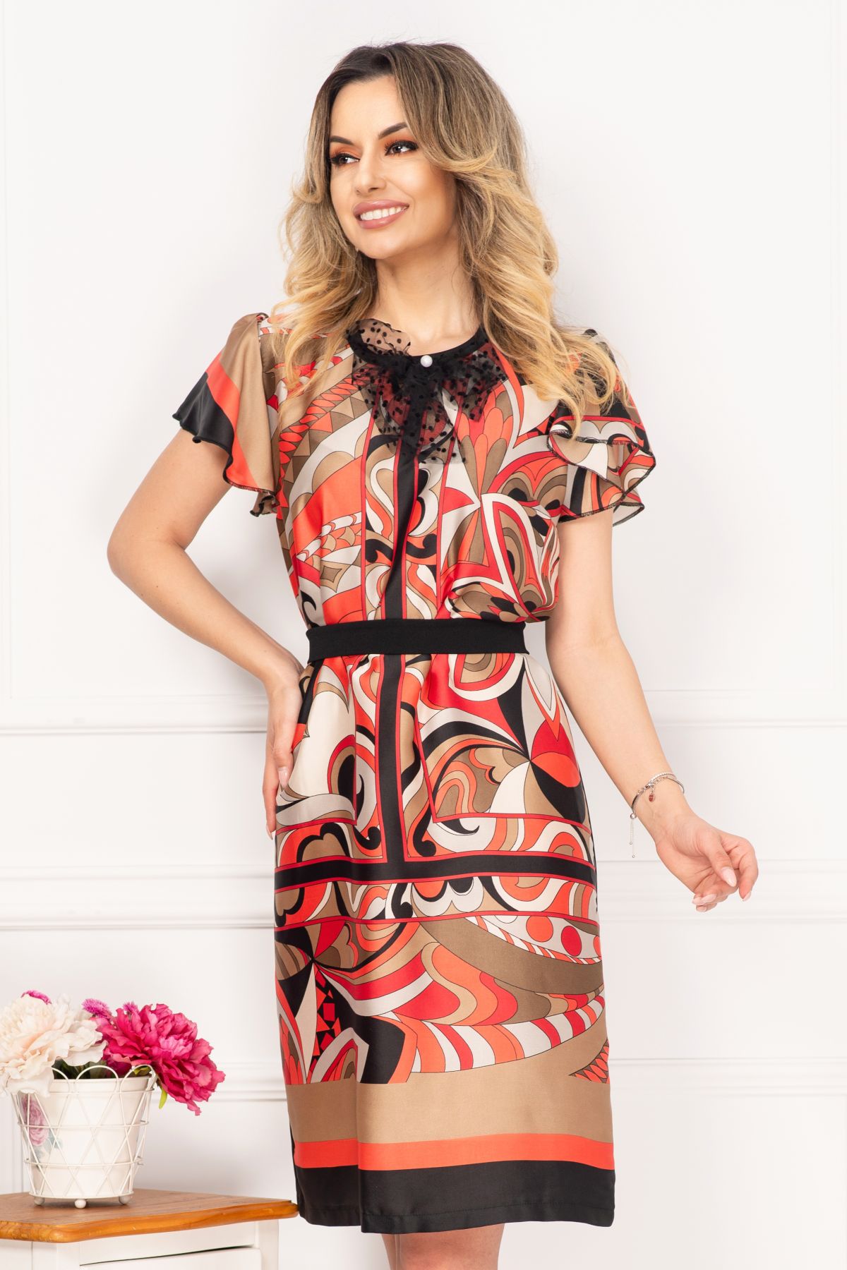 Rochie de vara din vascoza cu imprimeu geometric