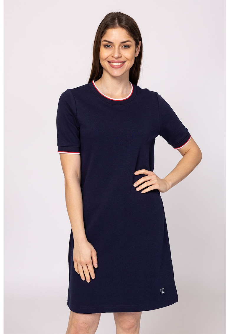 Rochie din amestec de bumbac cu model uni si decolteu rotund