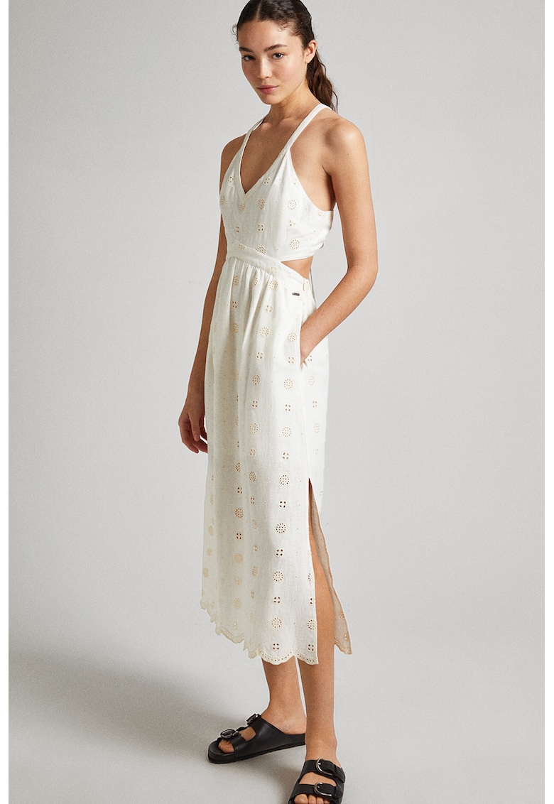 Rochie din amestec de in cu buzunare laterale