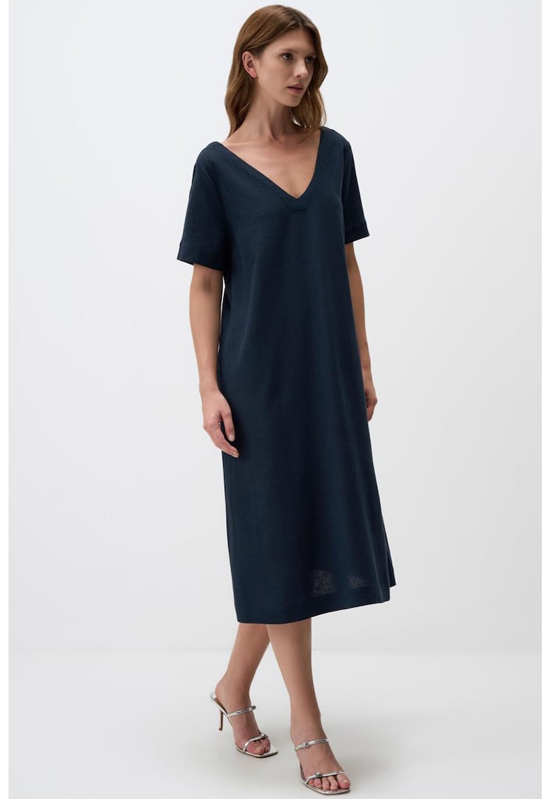Rochie din amestec de in cu decolteu in V