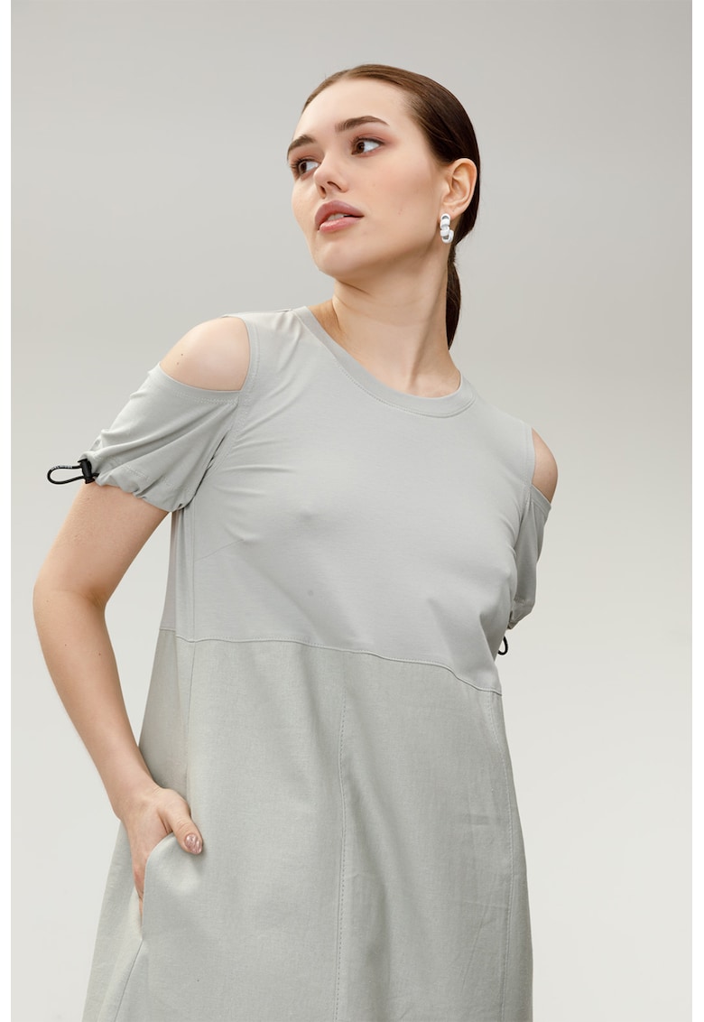 Rochie din amestec de in cu decupaje pe umeri