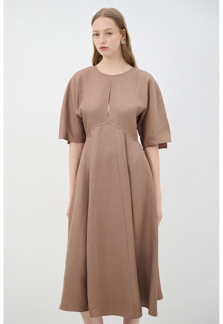 Rochie din amestec de in cu maneci medii
