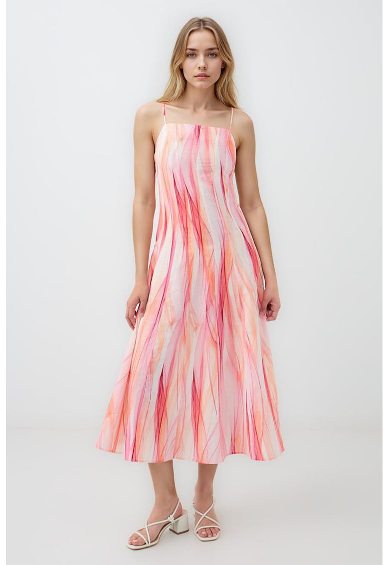 Rochie din amestec de in cu model abstract