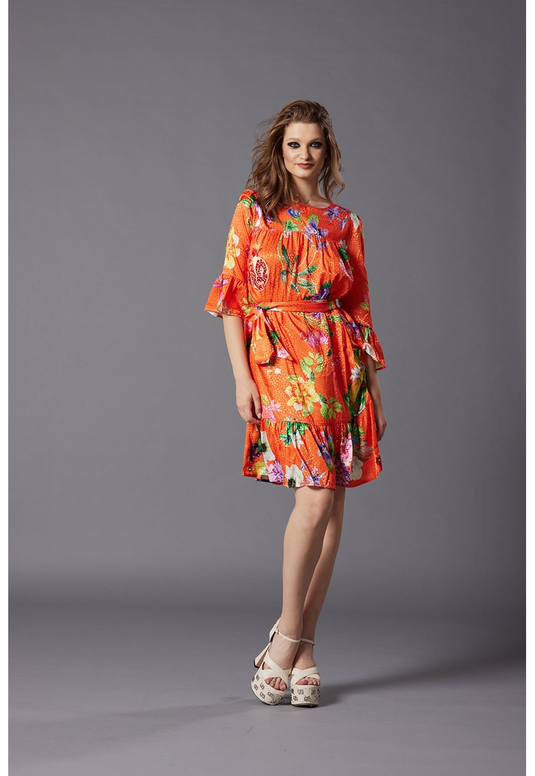 Rochie din amestec de matase cu imprimeu Saverna
