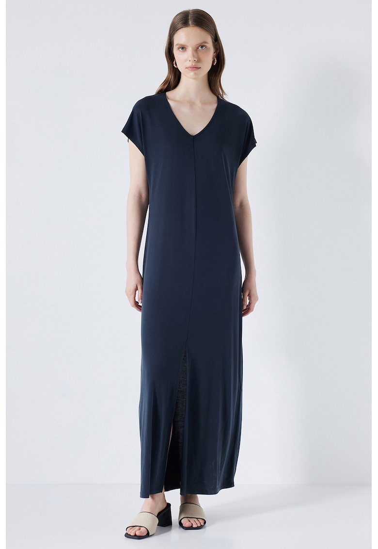 Rochie din amestec de modal cu croiala dreapta si slit frontal
