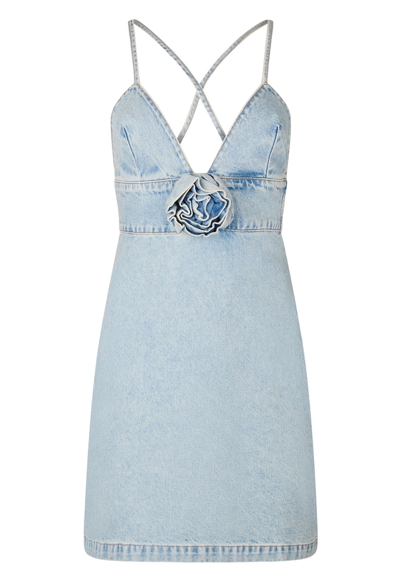 Rochie din denim cu detaliu floral