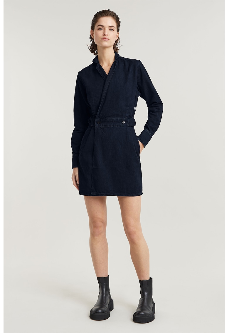 Rochie din denim cu maneci lungi si model petrecut