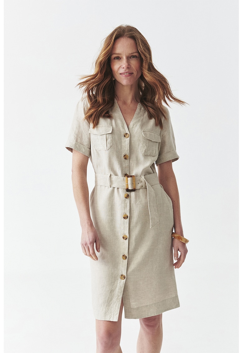 Rochie din in cu curea in talie